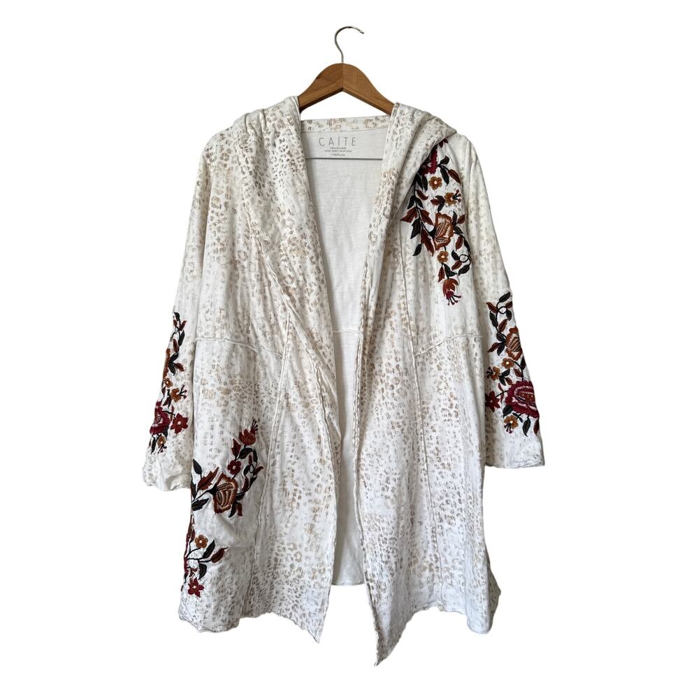 Caite Jacket Women’s Size M Embroidered Floral Hooded Cotton‎ Boho Cardigan